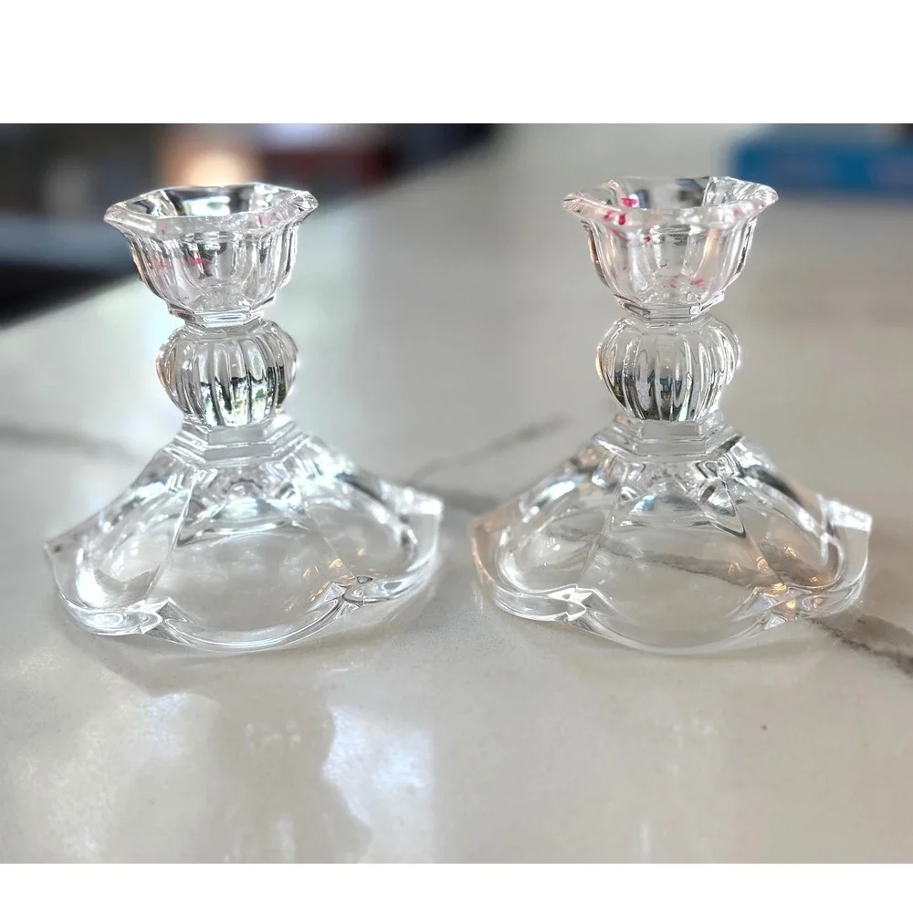 Vintage Gorham Style Crystal Clear Glass Taper Candlestick Holder Pair Gotham